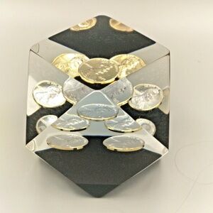 Vintage Lucite Paperweight w/ 1975 Gold-Tone Lincoln Pennies – Desk Décor
